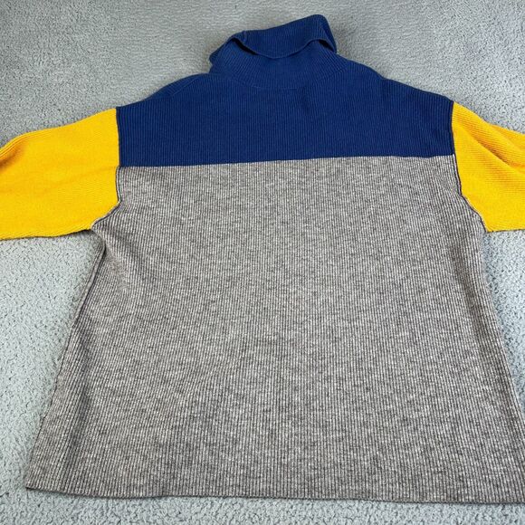 Free People Softly Structured Sweater Womens M Blue Yellow Gray Turtleneck Knit - Picture 2 of 13